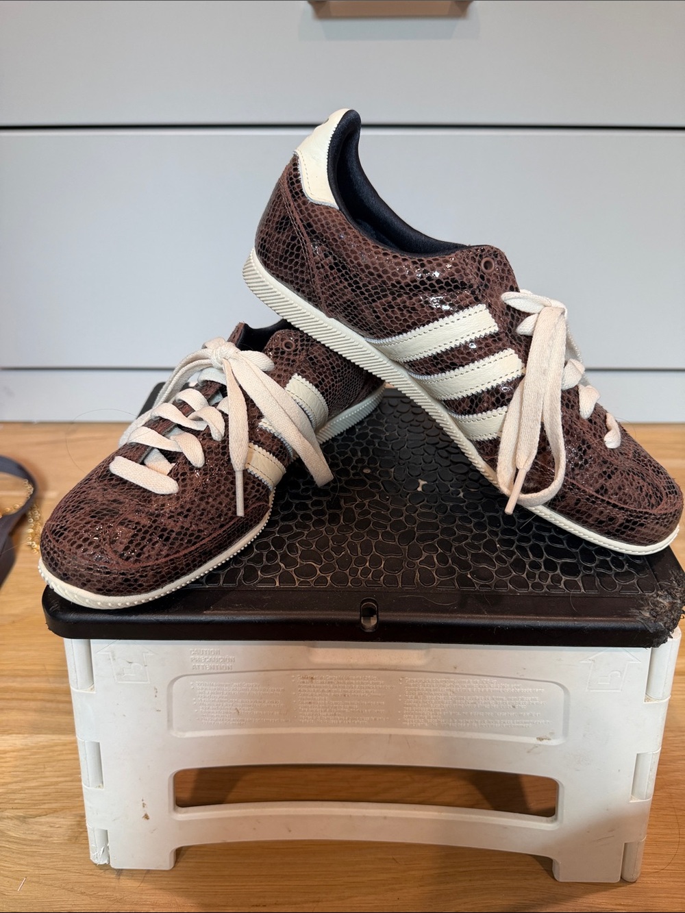 adidas Japan Brown Snake-Print Trainers with Cream Stripes